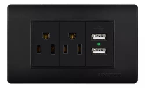 Toma Corriente Doble + 2 Puertos USB - Elegancia y Funcionalidad en Negro